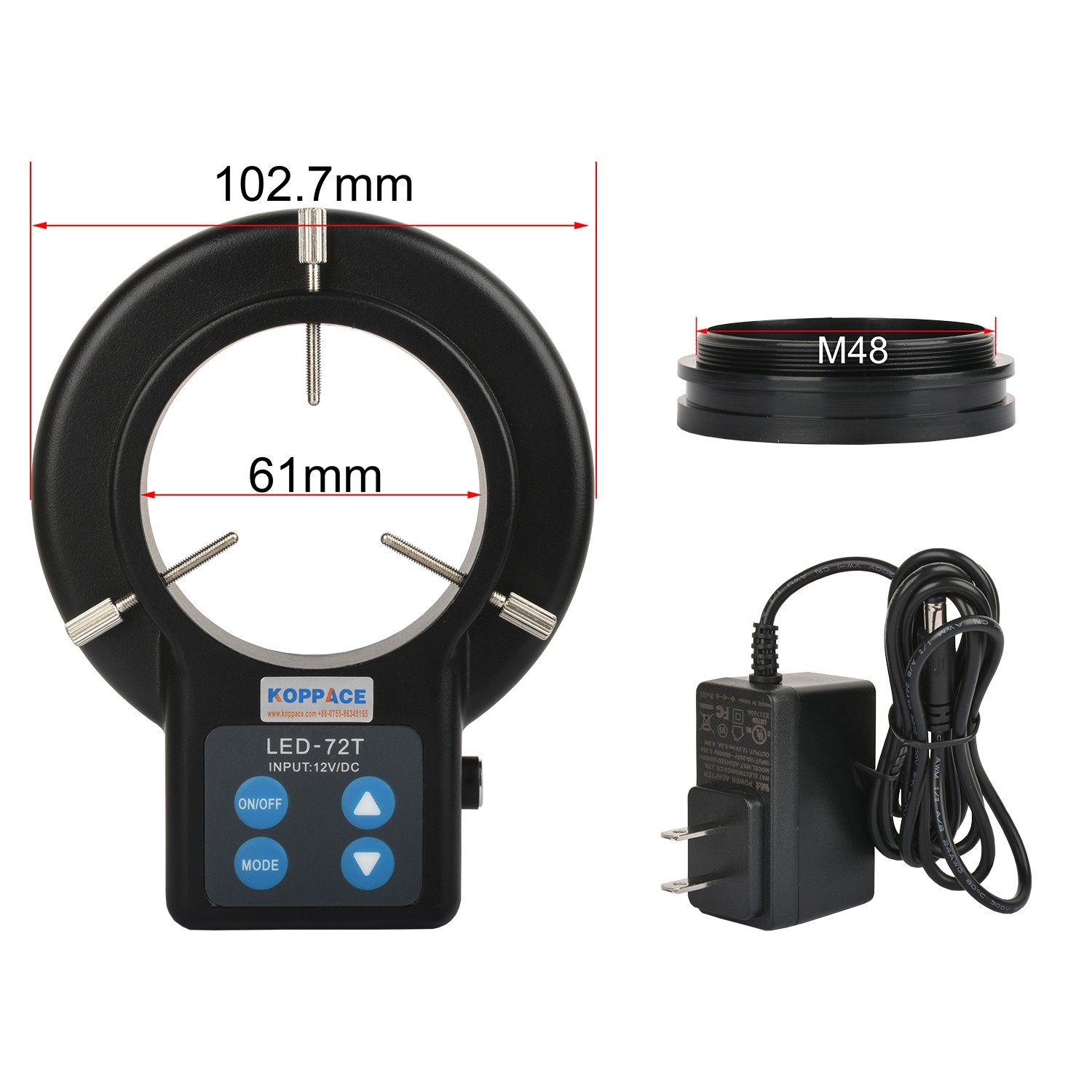 KOPPACE Microscope LED Ring Light - 61mm Adjustable, 72 Bead Light Source