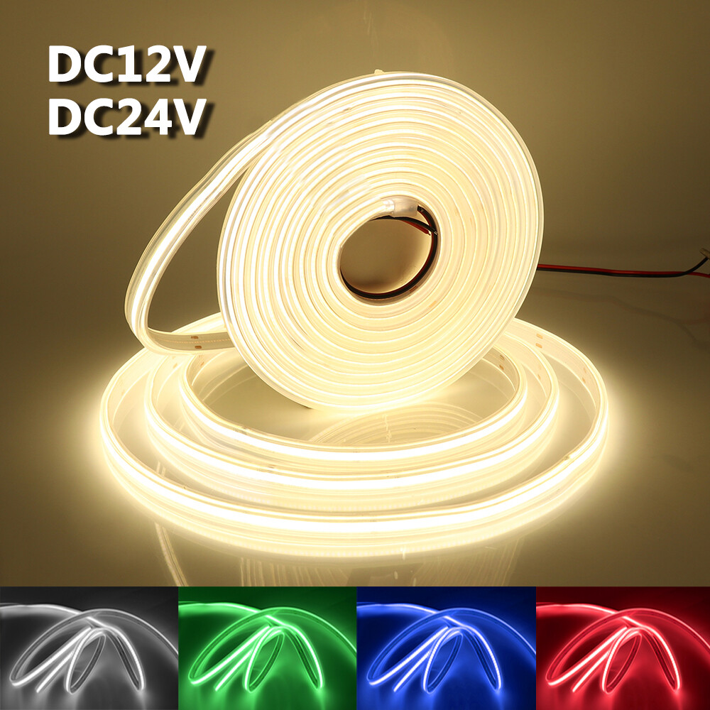 Waterproof COB LED Strip Lights 12V/24V 384LEDs/m Flexible Tape Lights 16.4ft/5m