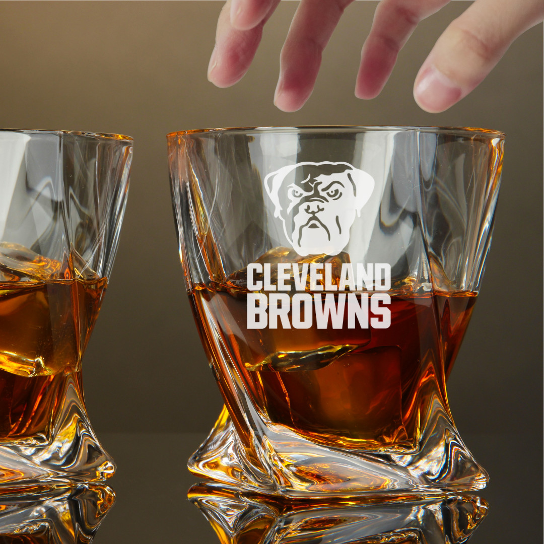 Custom Engraved Cleveland Browns Whiskey Glass – 10 oz Twisted Rocks Glass