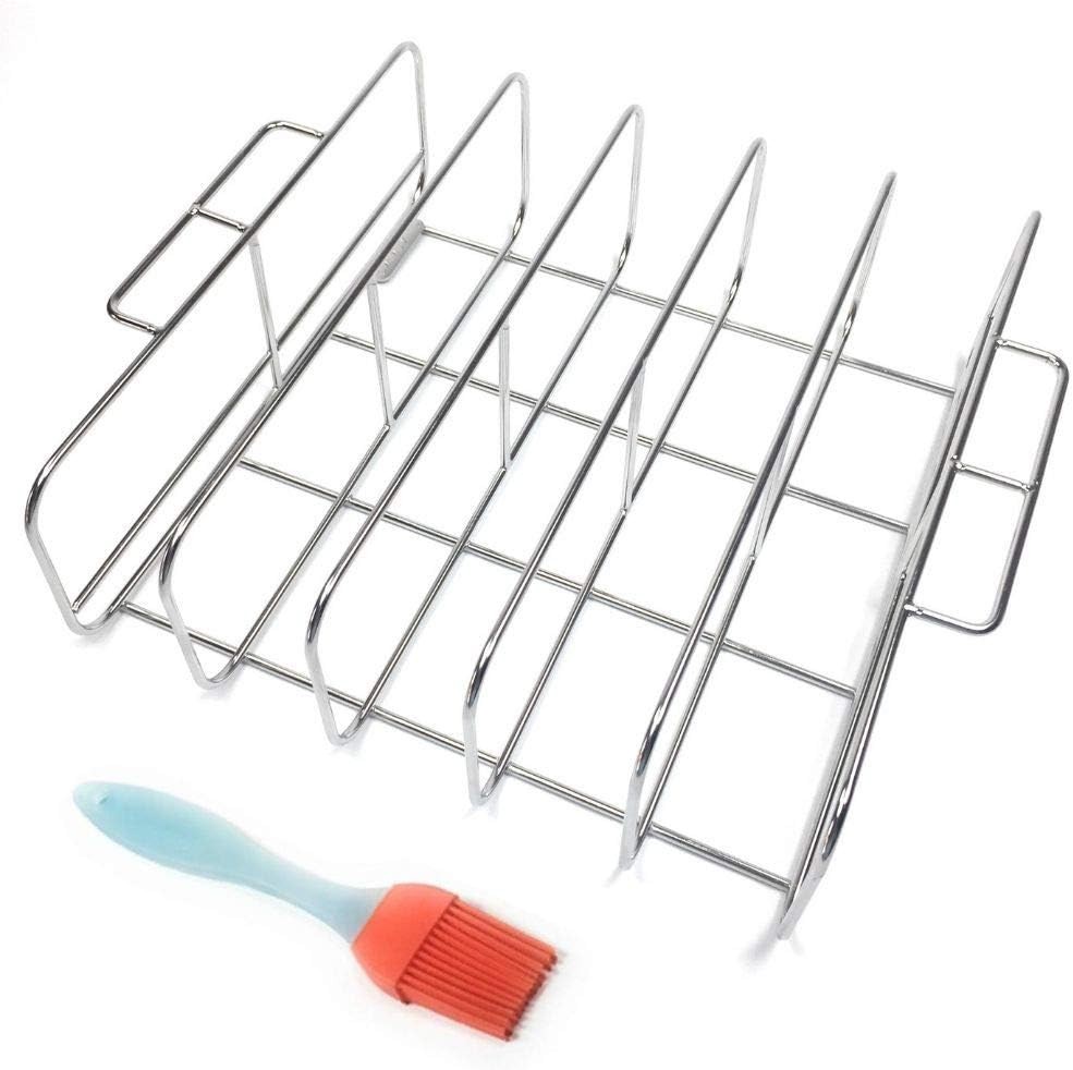 CATAUMET BBQ Rib Rack 304 Stainless Steel Smoker w/ Silicone Brush