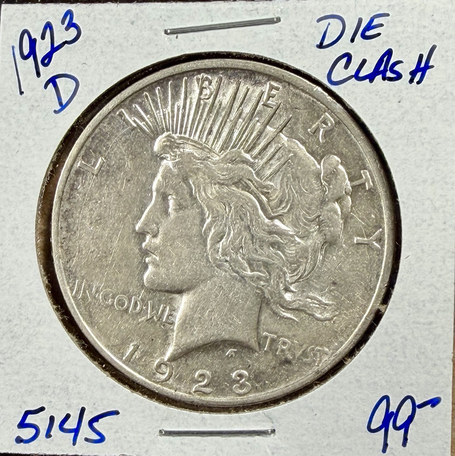 1923-D PEACE SILVER DOLLAR - CH/AU ~NICE COIN~DIE CLASH