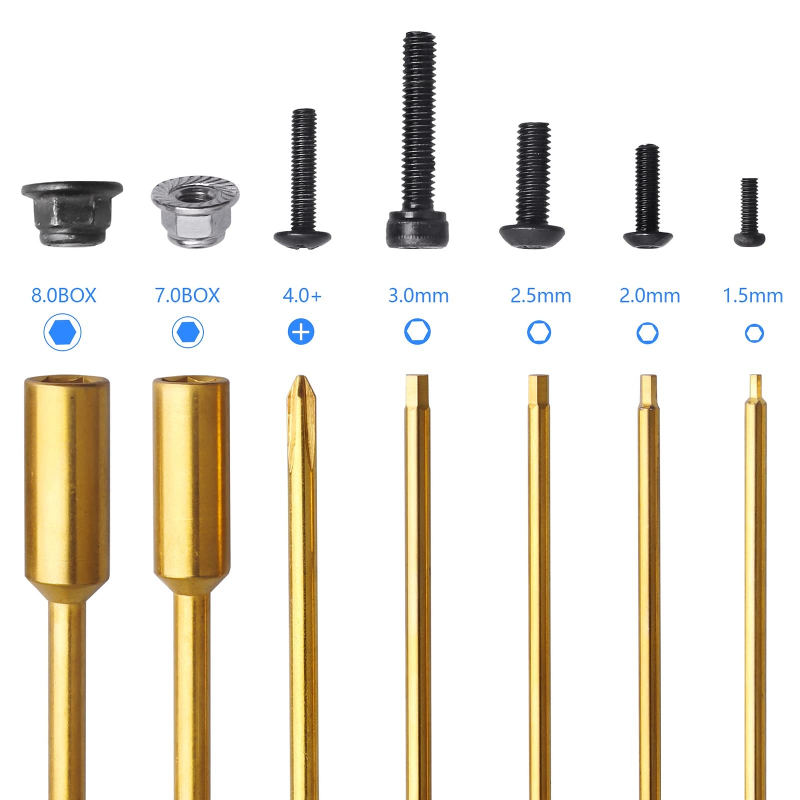 Titanium RC Hex Bits Set 1.5/2.0/2.5/3.0mm Allen Wrench Keys M4 Lock Nuts