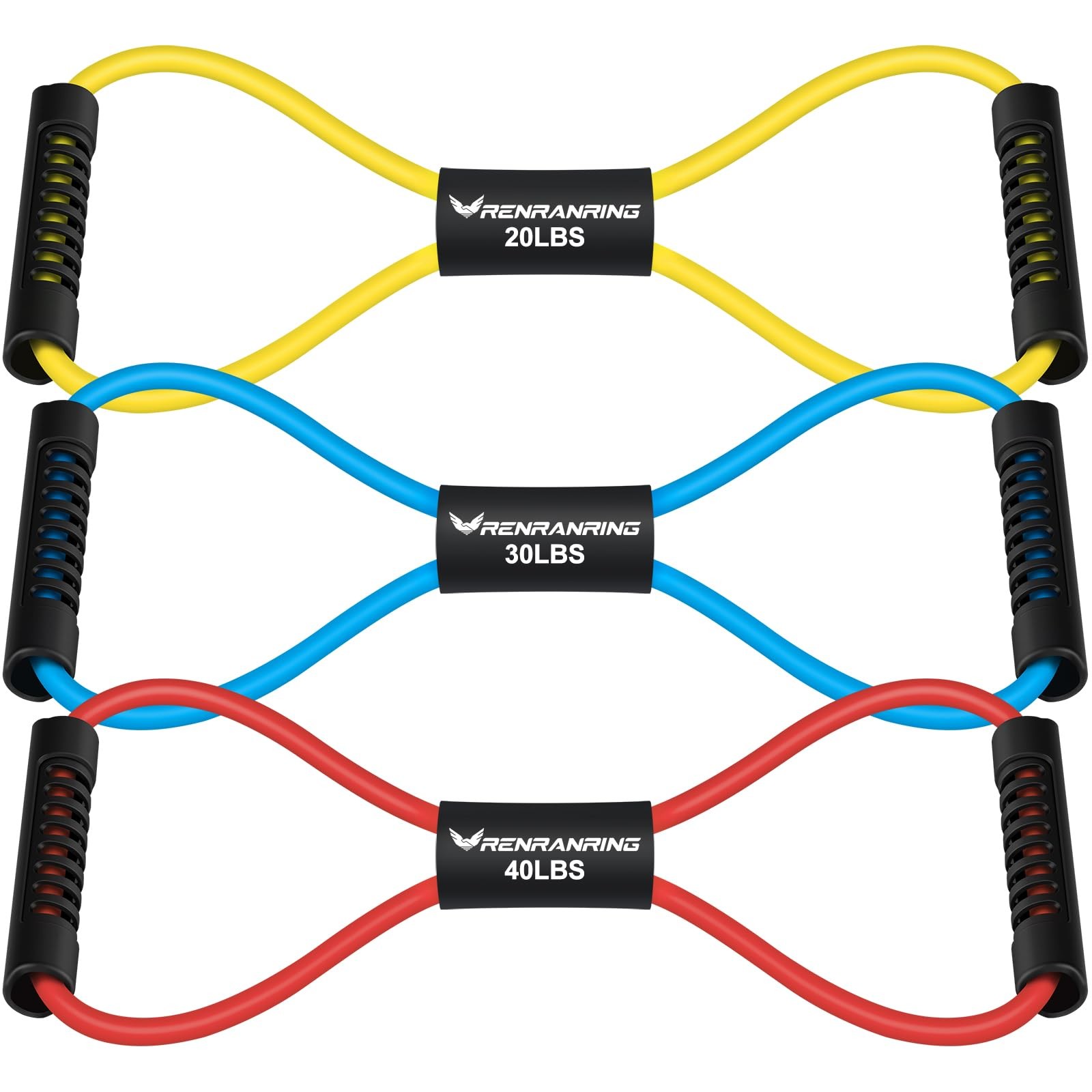 Figure 8 Fitness Resistance Bands with Handles - Exercise Tube Band Set of 3 ...