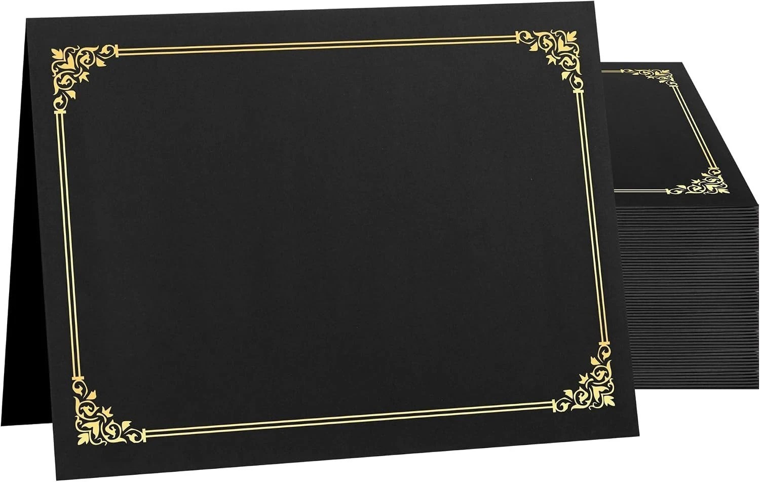 Black Certificate Holders, 50 Pack - Gold Foil Border
