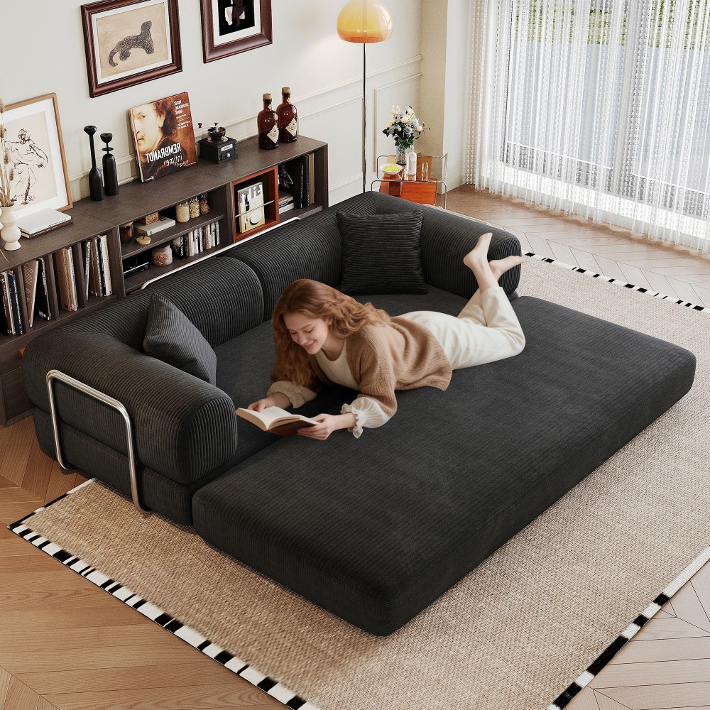 Compression Sofa, Convertible Floor Sofa Bed, Futon Couch Sleeper Bed, Black