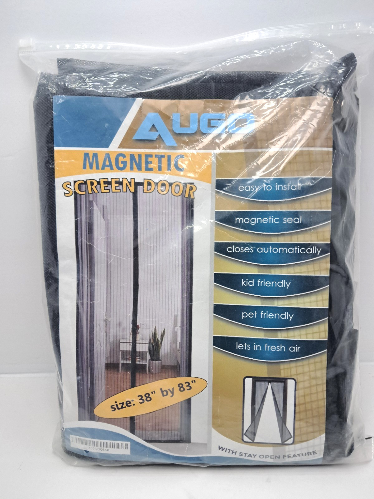 AUGO Magnetic Screen Door 38 x 83 in Black, Easy Install, Pet & Kid Friendly NEW