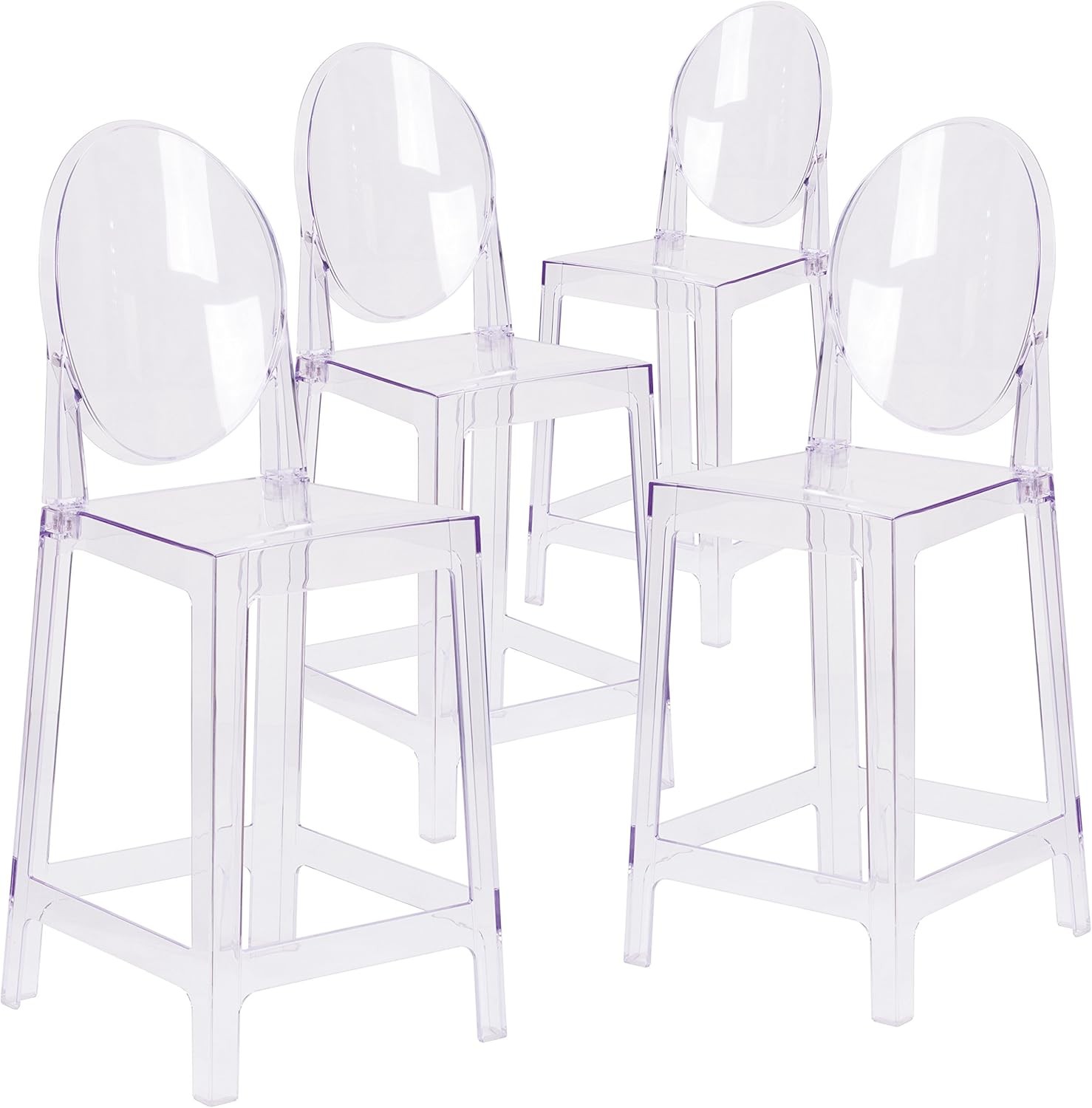 Flash Furniture 4 Pack Ghost Counter Stool Oval Back Transparent Crystal