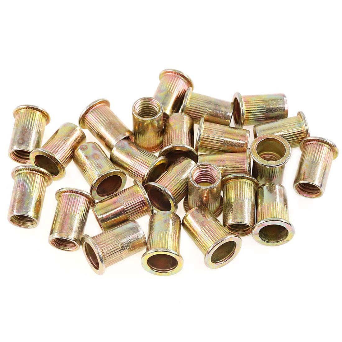 100 PCS M10 Rivet Nuts Metric Zinc Plated Carbon Steel Flat Head Thread Insert