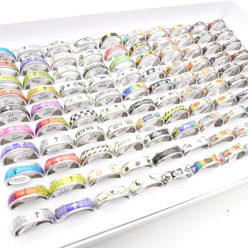 Wholesale 50pcs Stainless Steel Rings Jesus Lord's Prayer Luminous Mix Jewelry