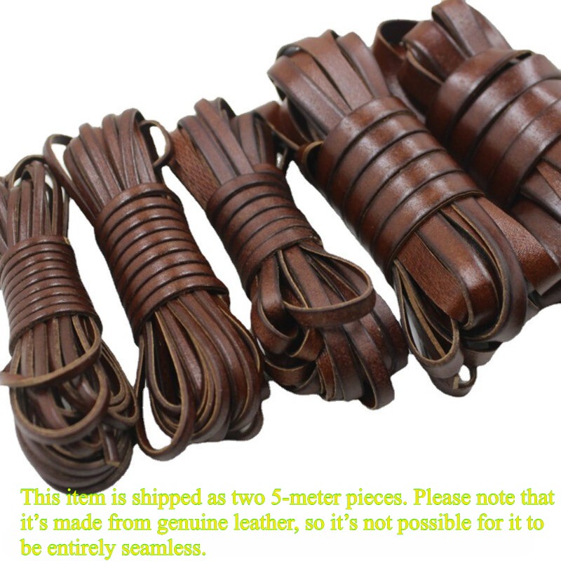 10M Genuine Cow Hide Leather Wide Flat Cord Rope Strips Straps String Crafts DIY