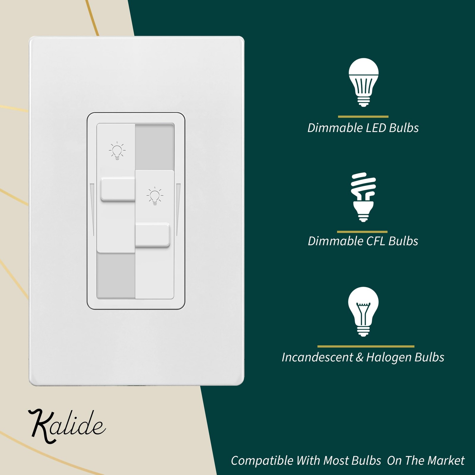 TOPGREENER Kalide Dual Load Dimmer Light Switch, Double LED Dimmer Switch, Fu...