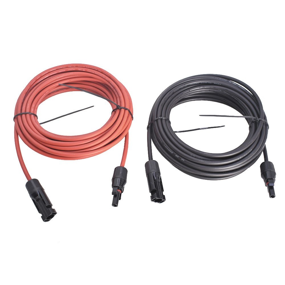 LABLT 1 Pair 12 AWG 20 FT Black + Red Solar Panel Extension Cable Wire Connector