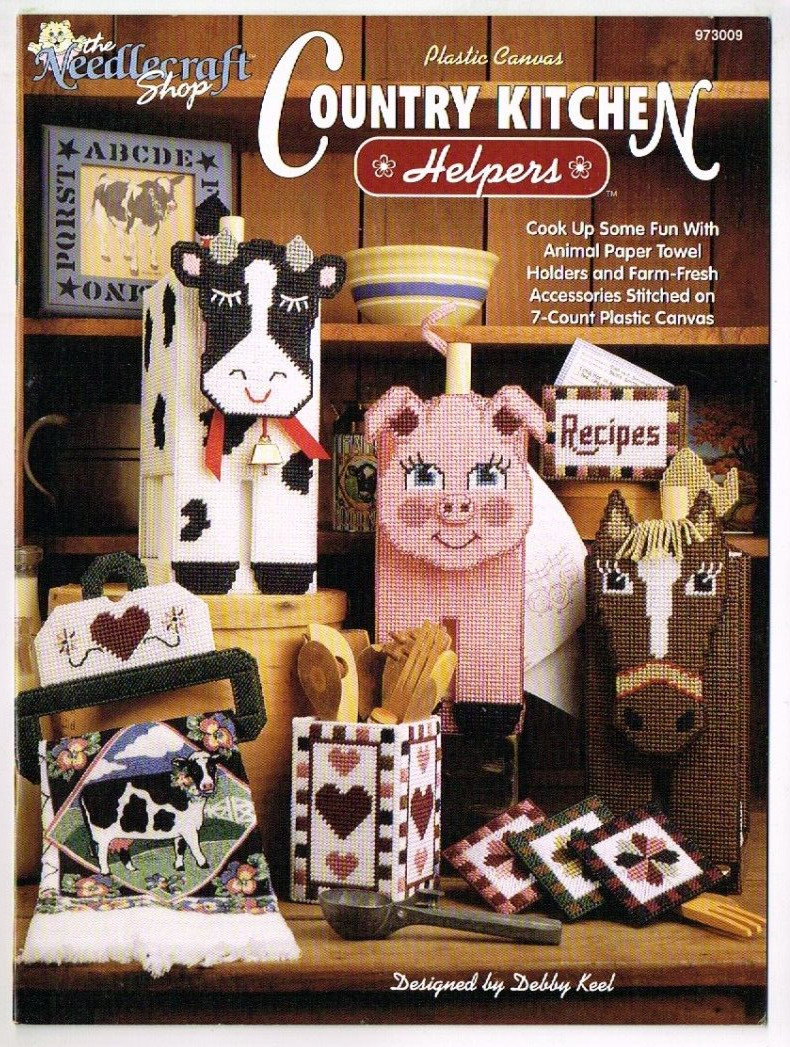 Country Kitchen Helpers Plastic Canvas Pattern Horse Pig Cow Farm Towel Holder