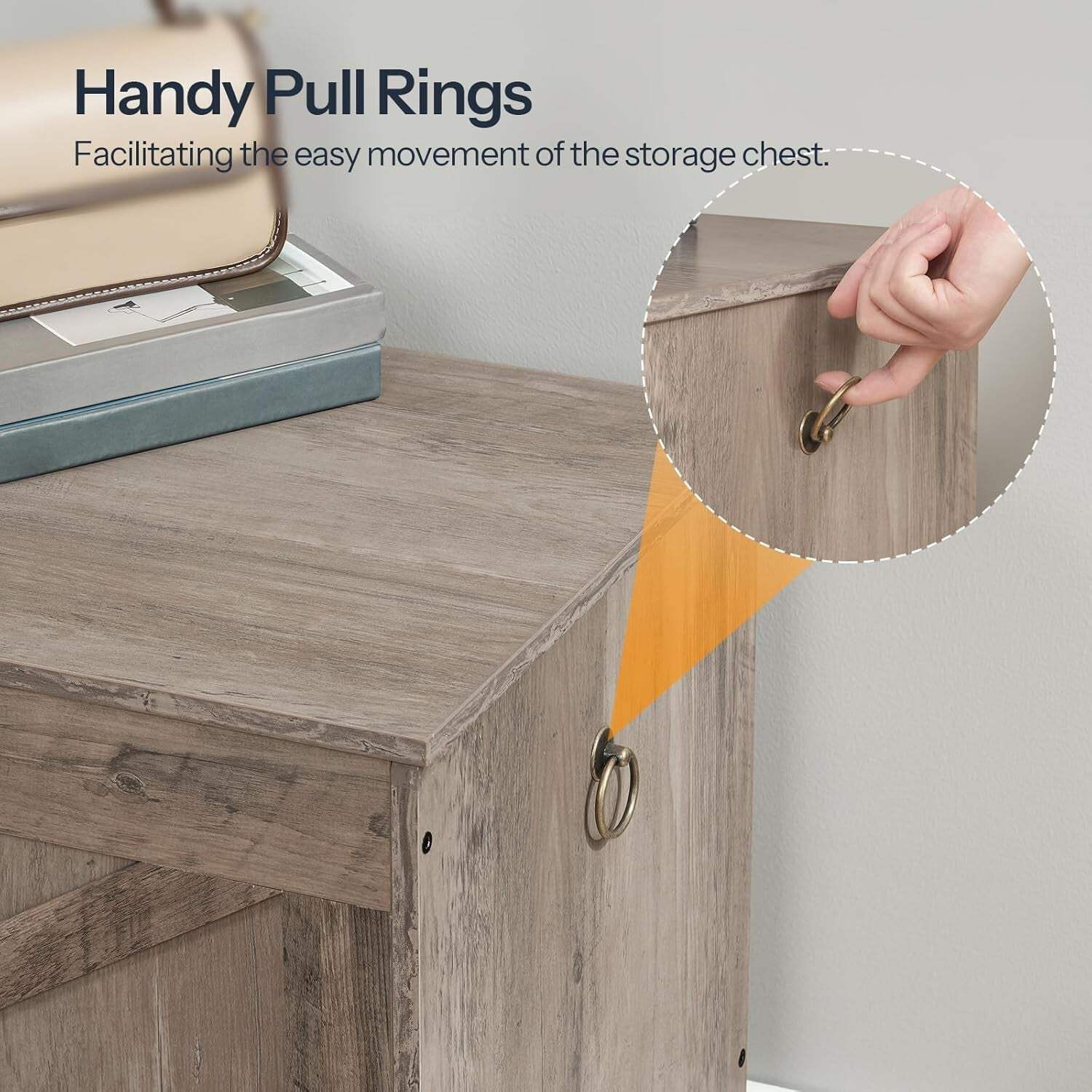 SolidWoodFinish Storage Bench Greige 43Inch Drawer