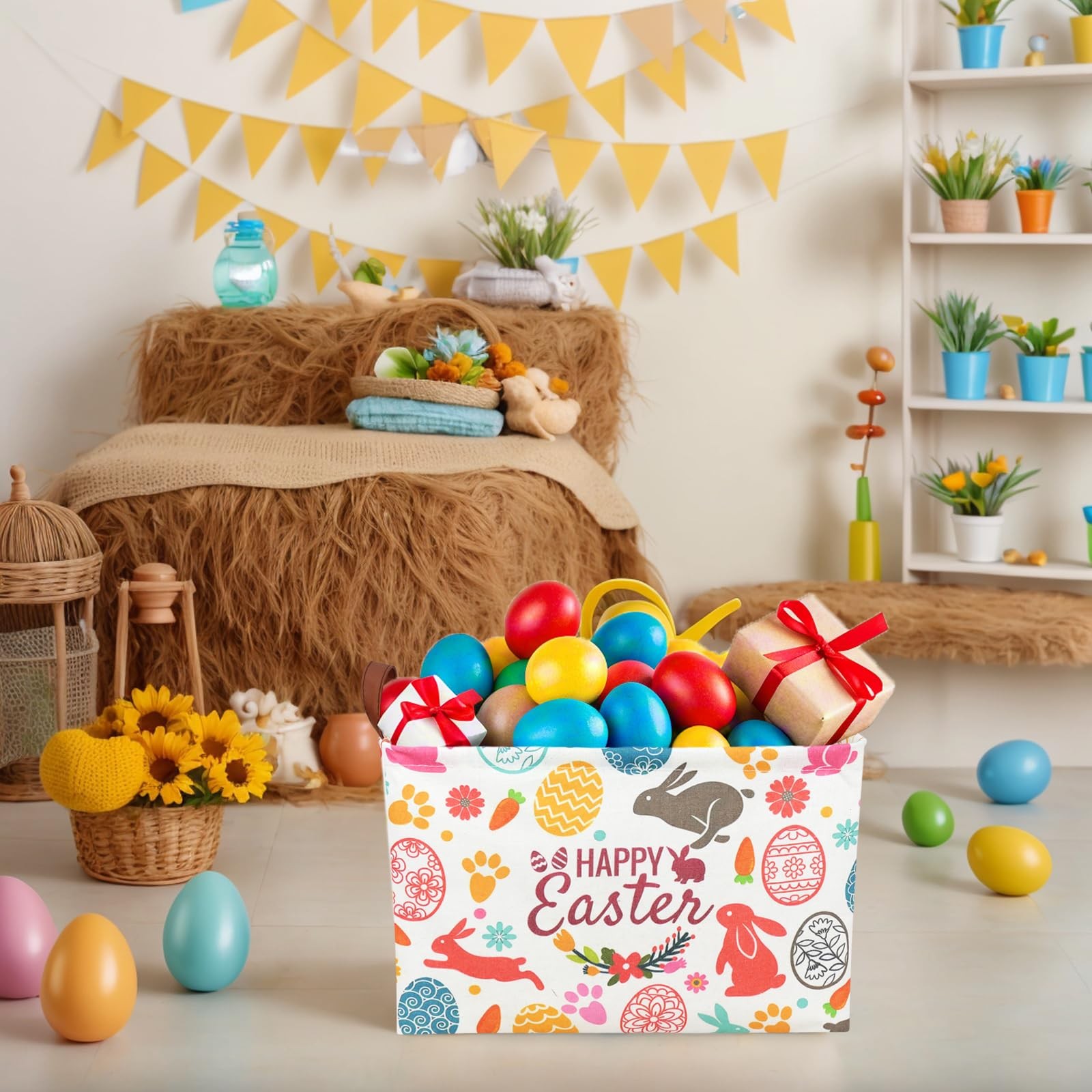 ASKETAM Easter Basket for Kid Large Empty Rectangular Cute Easter Gift Storag...