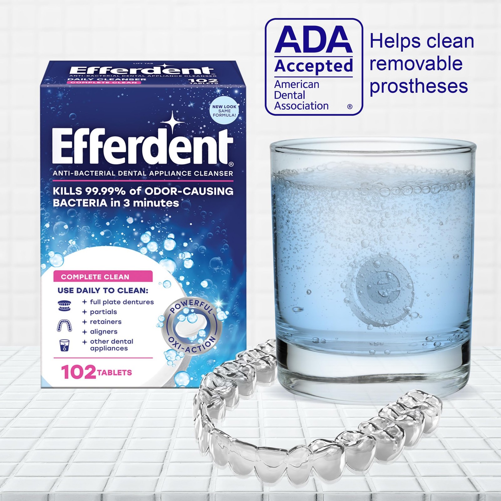 Efferdent Retainer Cleaning Tablets Denture Cleanser 102 Count