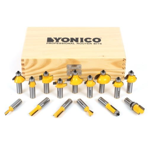 15 Bit Carbide Tipped Router Bit Starter Set - 1/2" Shank - Yonico 17150