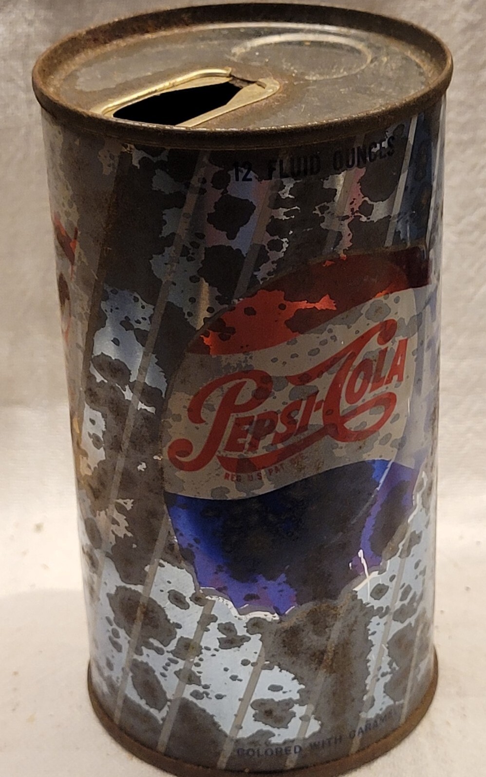 OLD PEPSI COLA CAN BLUE & WHITE STRIPED ODD RECTANGULAR PULL TAB STYLE EMPTY