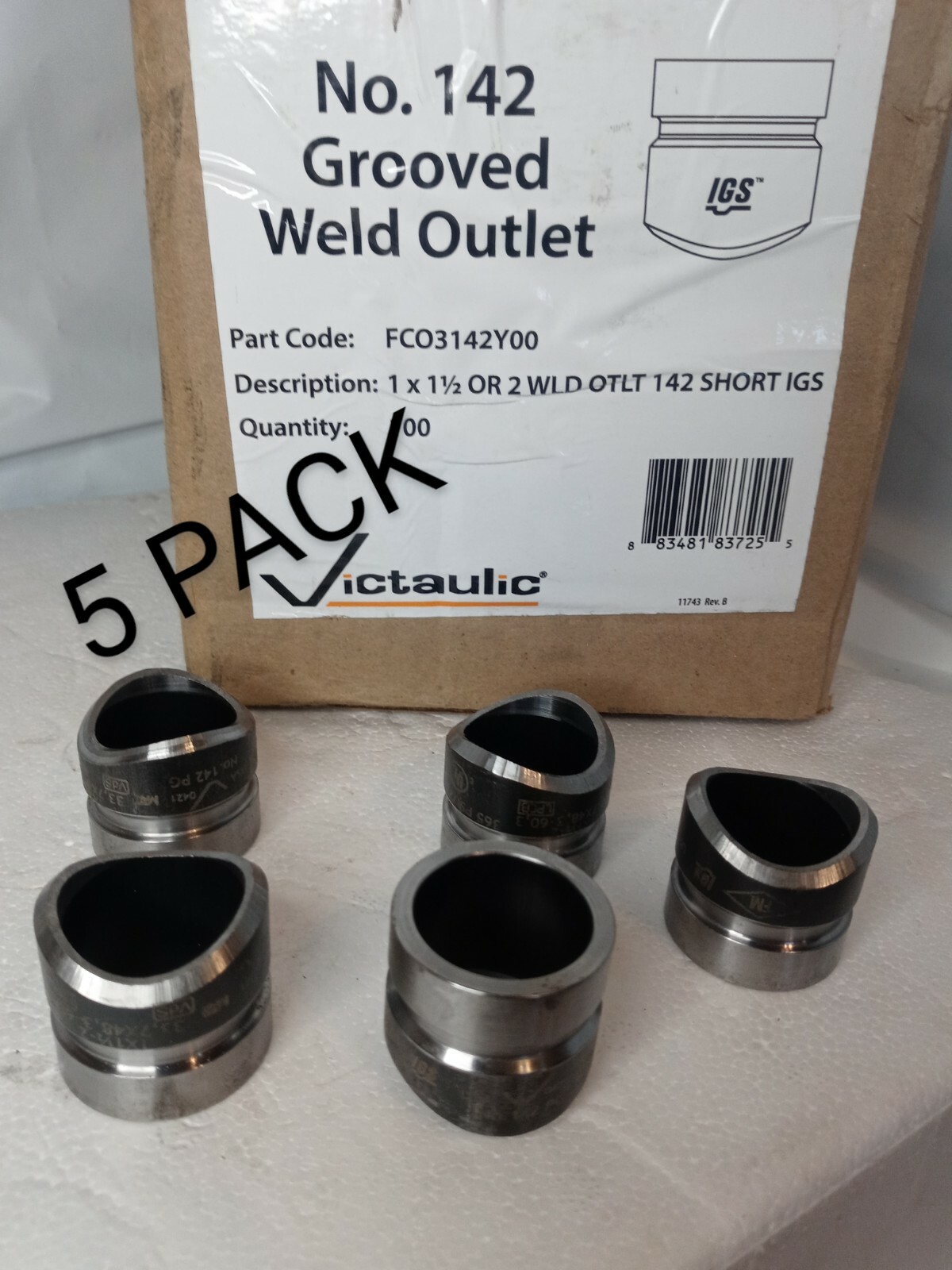 5pc Victaulic FireLock VFCO3142Y Style 142 1-1/2 -2" Grooved Carbon Steel Weld