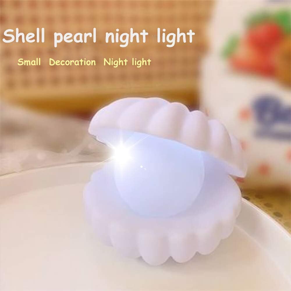 Pink Shell Pearl Night Light, Pink Portable LED Clam Lamp Shell with Pearl Beach