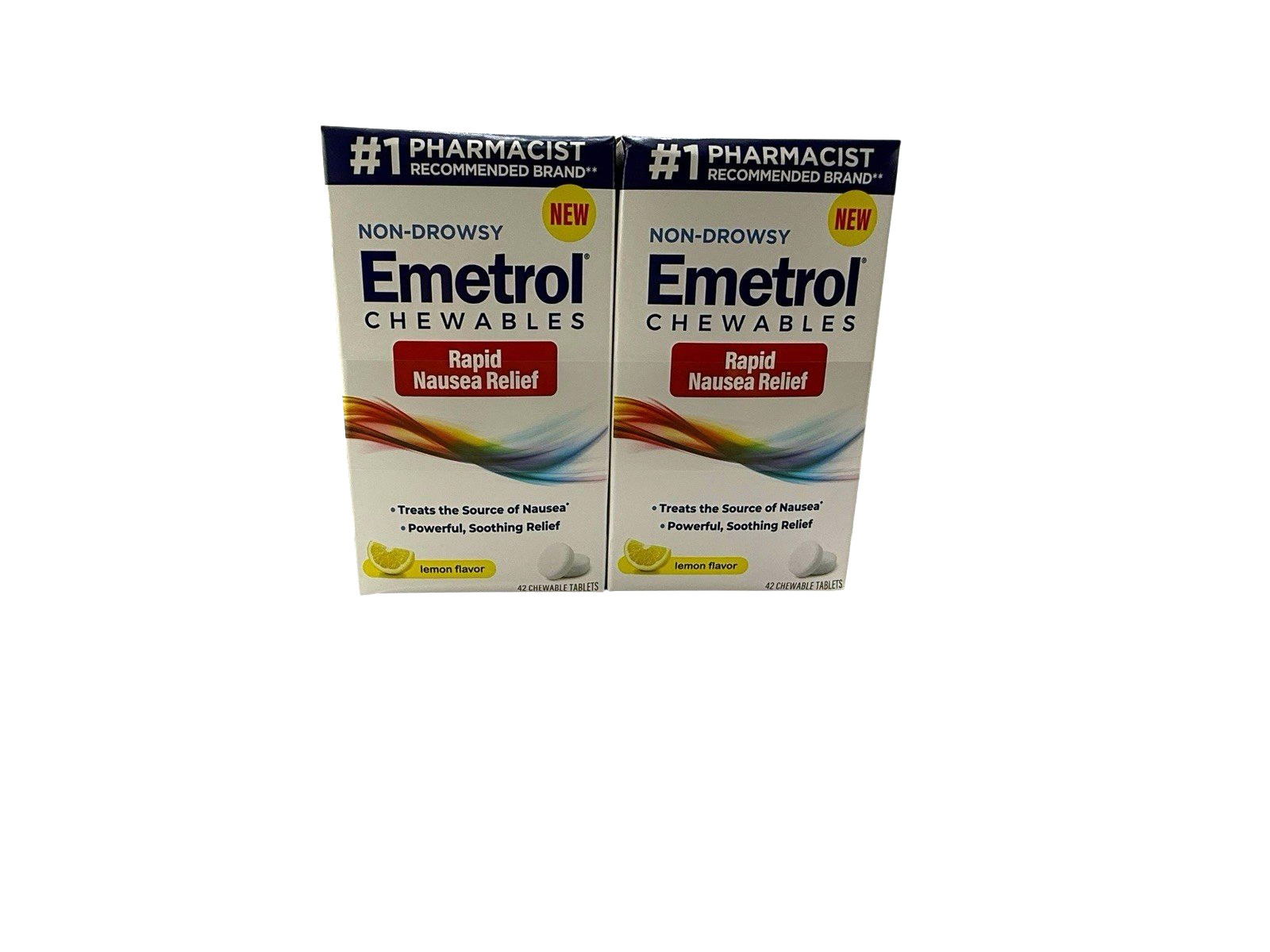 Emetrol Chewables for Rapid Nausea Relief Lemon- 42 Tablets x 4 pack, Exp 2/27