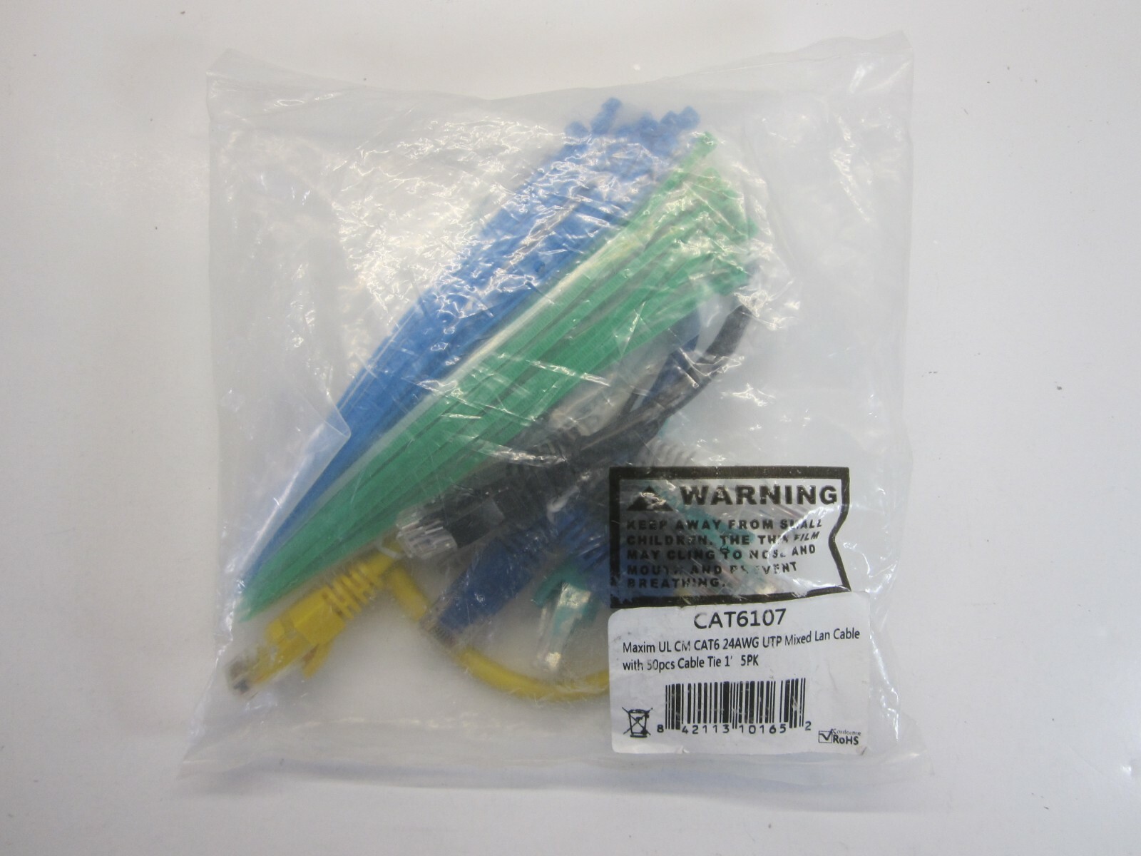 5 Pack - 1' - Maxim UL CM Cat 6 24AWG UTP Mixed Lan Cable with 50 Cable Ties