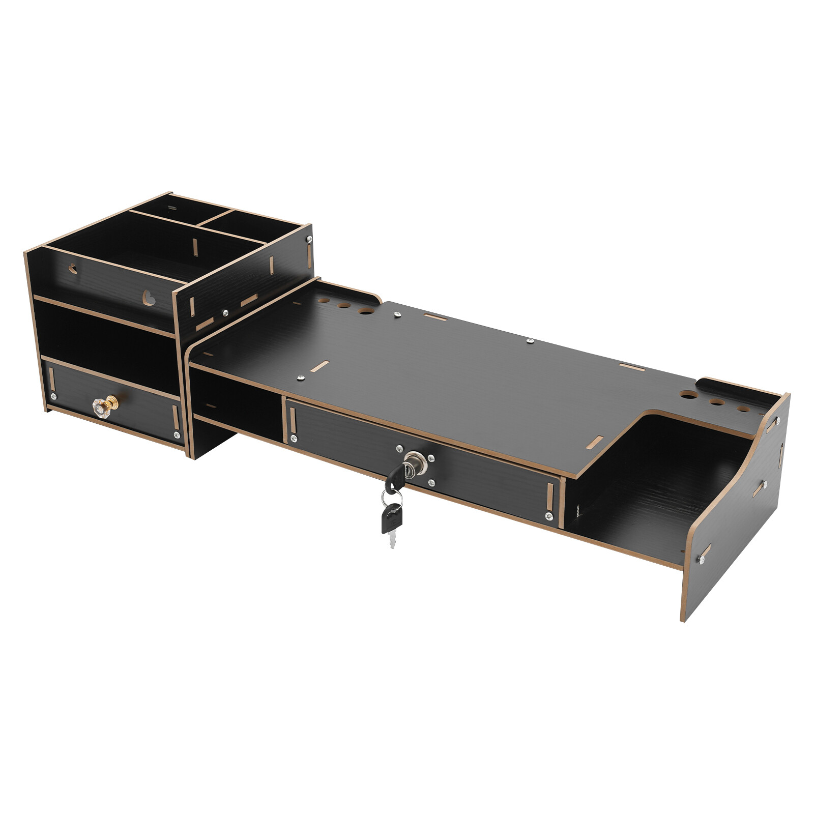 Lockable Drawer Monitor Riser with 180° Rotation – Black Desktop Organizer
