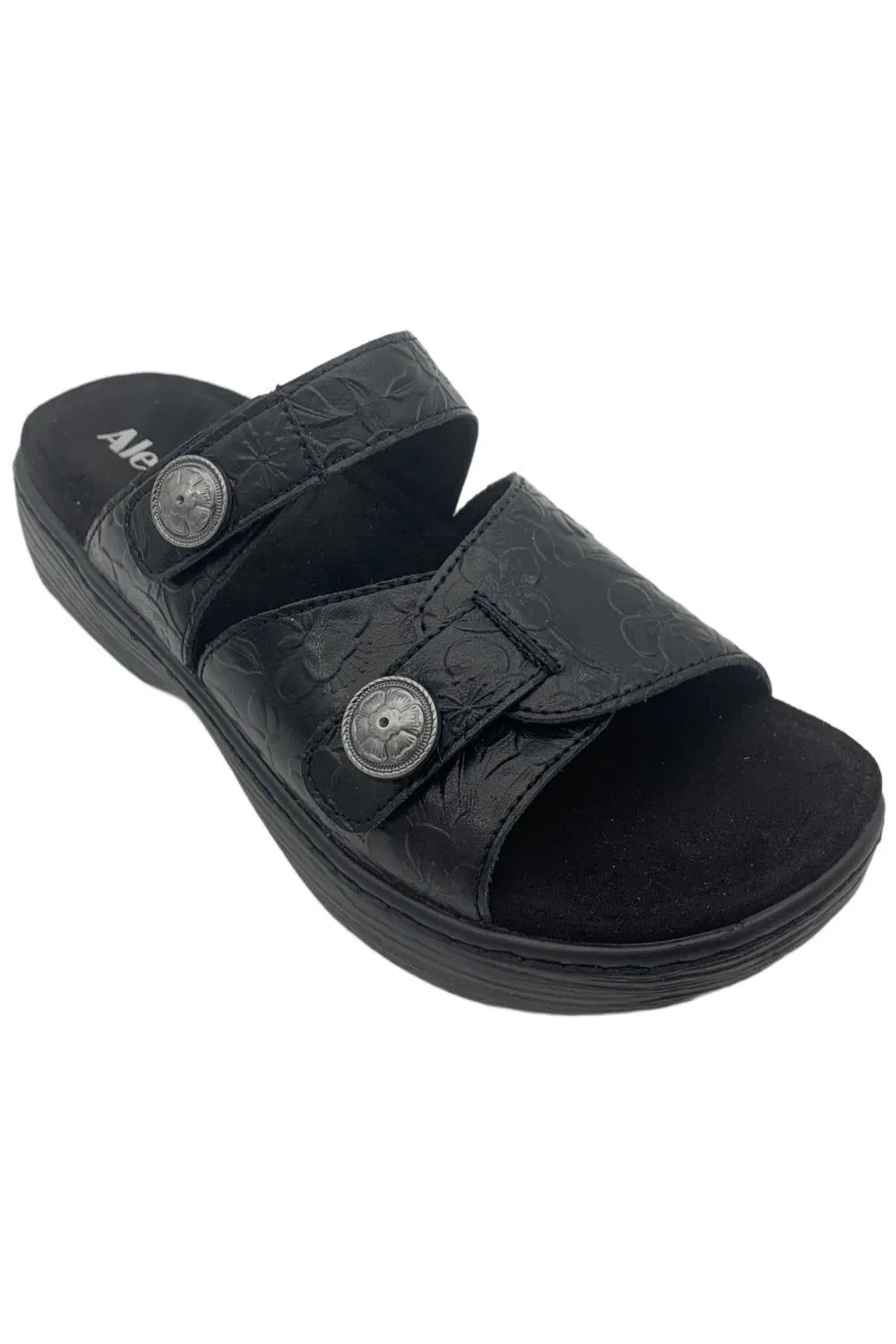 Alegria Women's Krystal Leather Adjustable Slide Sandals Black