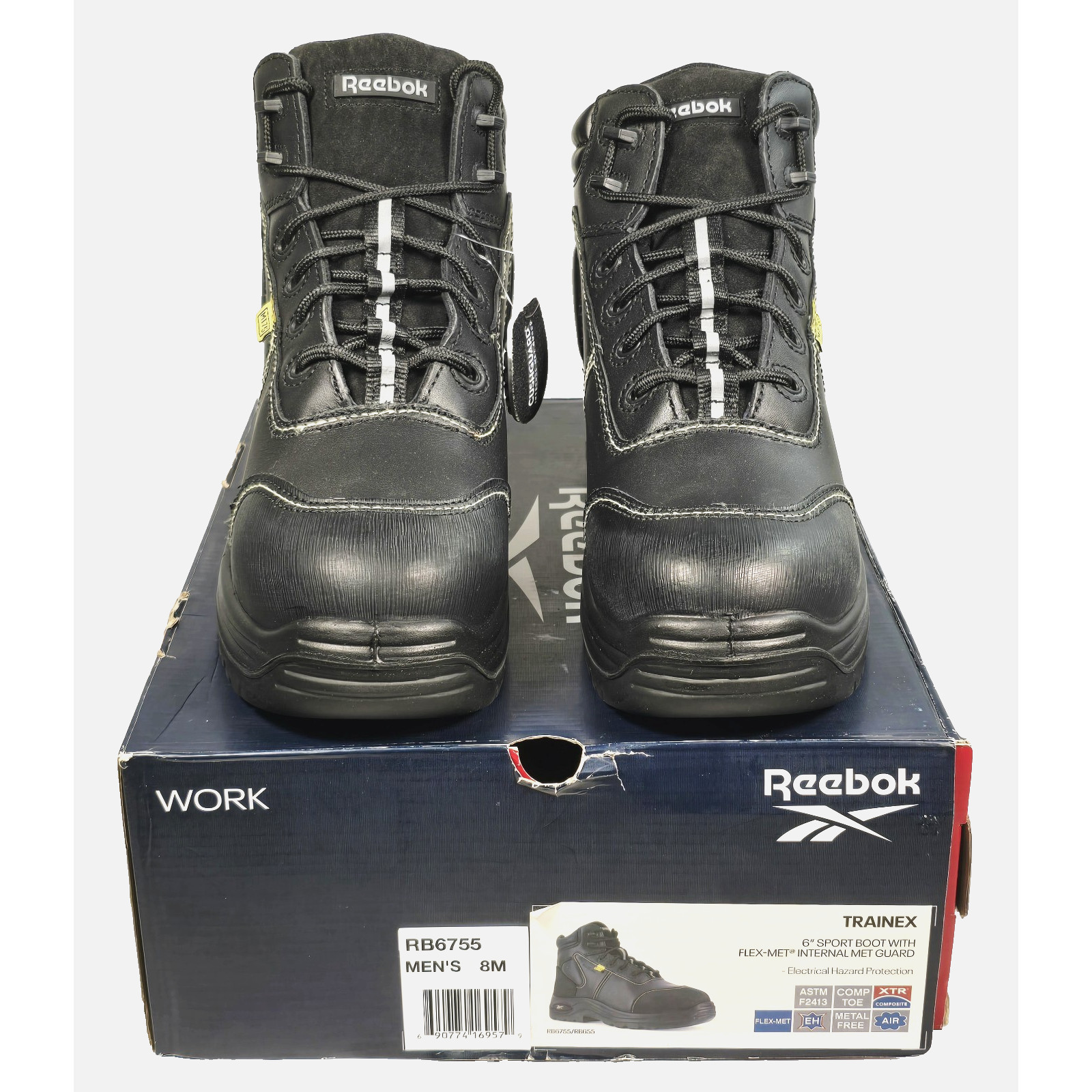 Reebok Work TRAINEX Men's 6" Black Sport Boot With Net Guard Size 8M RB6755 W 10