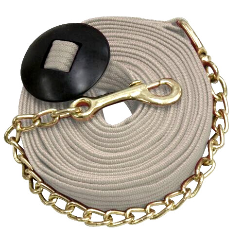 English or Western Horse 25' Flat Cotton web Lunge Line w/Brass Chain + Snap