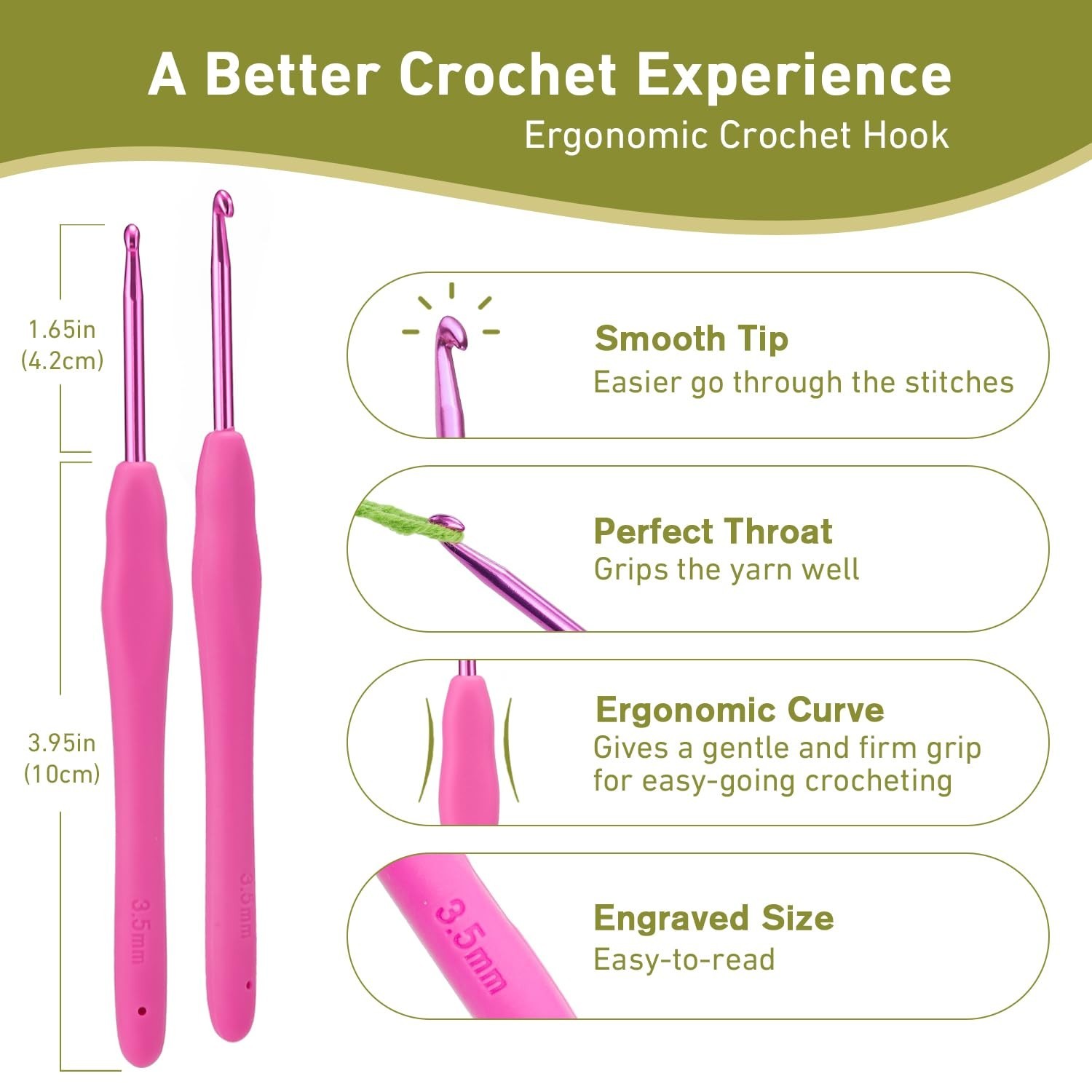 3.5mm Crochet Hook, Supers Smooth 3.5 mm Ergonomic Crochet Hooks for Beginner...