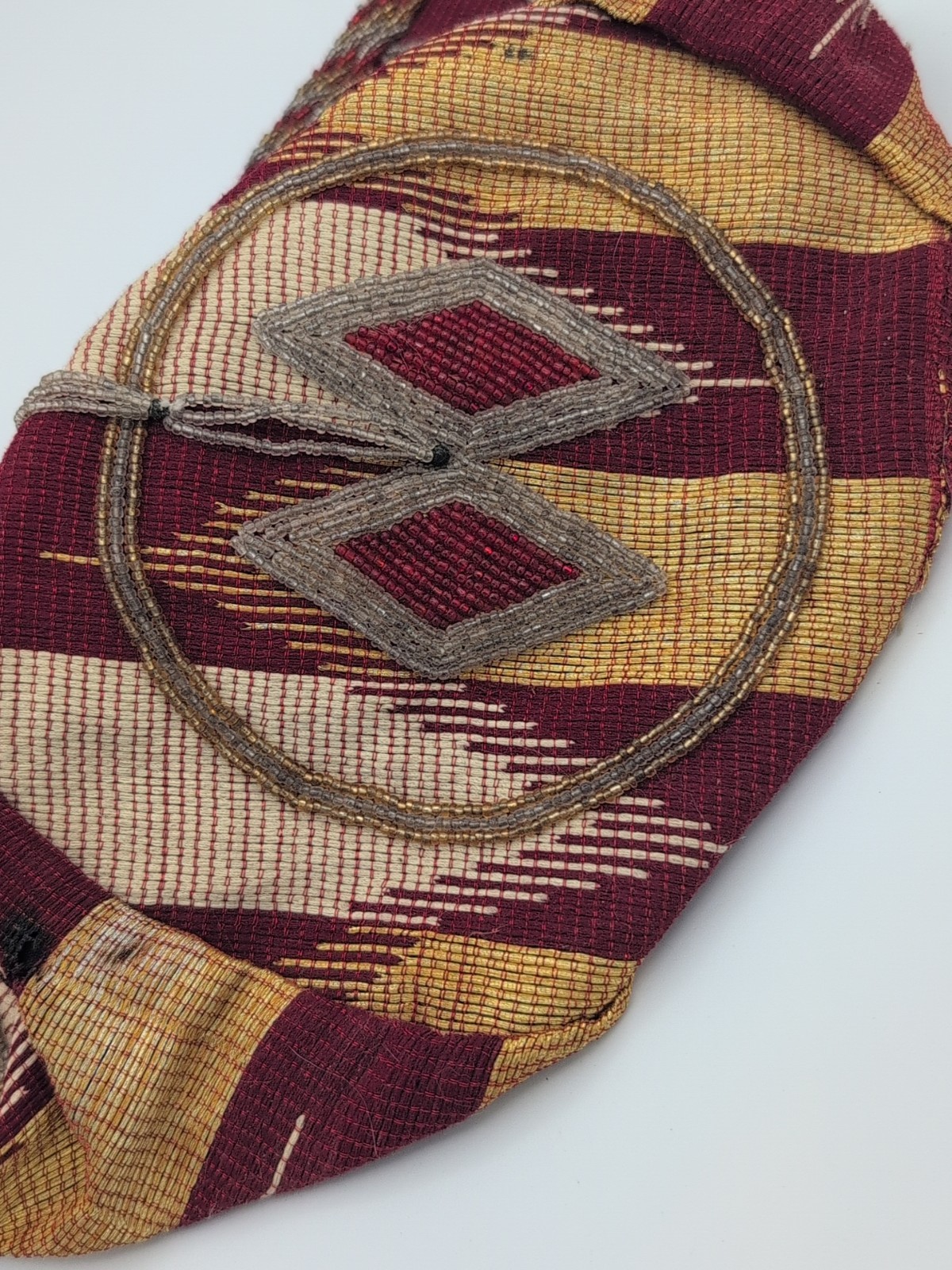 Vintage Authentic African Handwoven Nigerian Hat Kufi Cap Gold Beaded Estate See