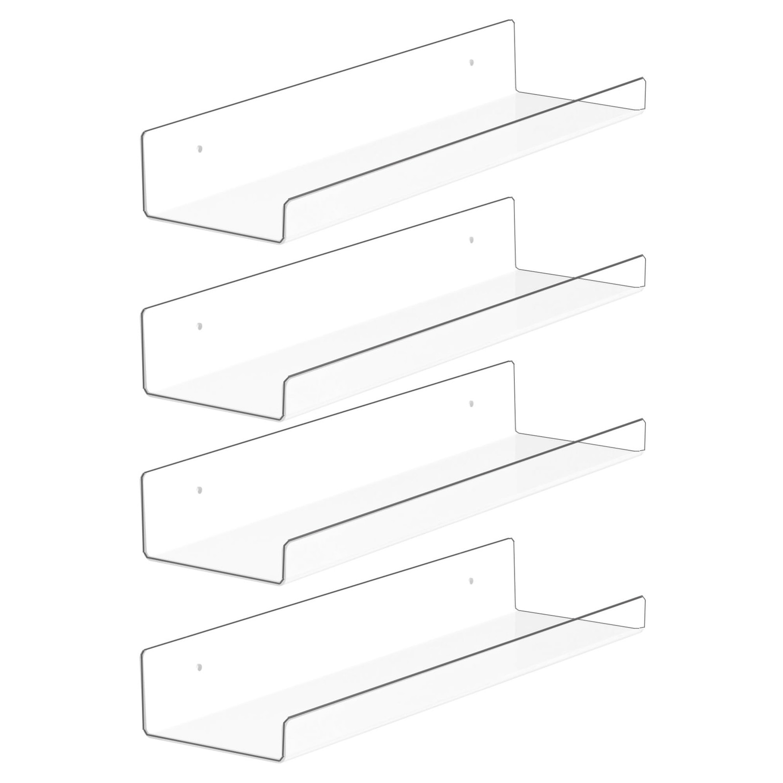 4 PCS Acrylic Shelves Wall Storage 15 Inch Floating Bookshelves Kids Clear