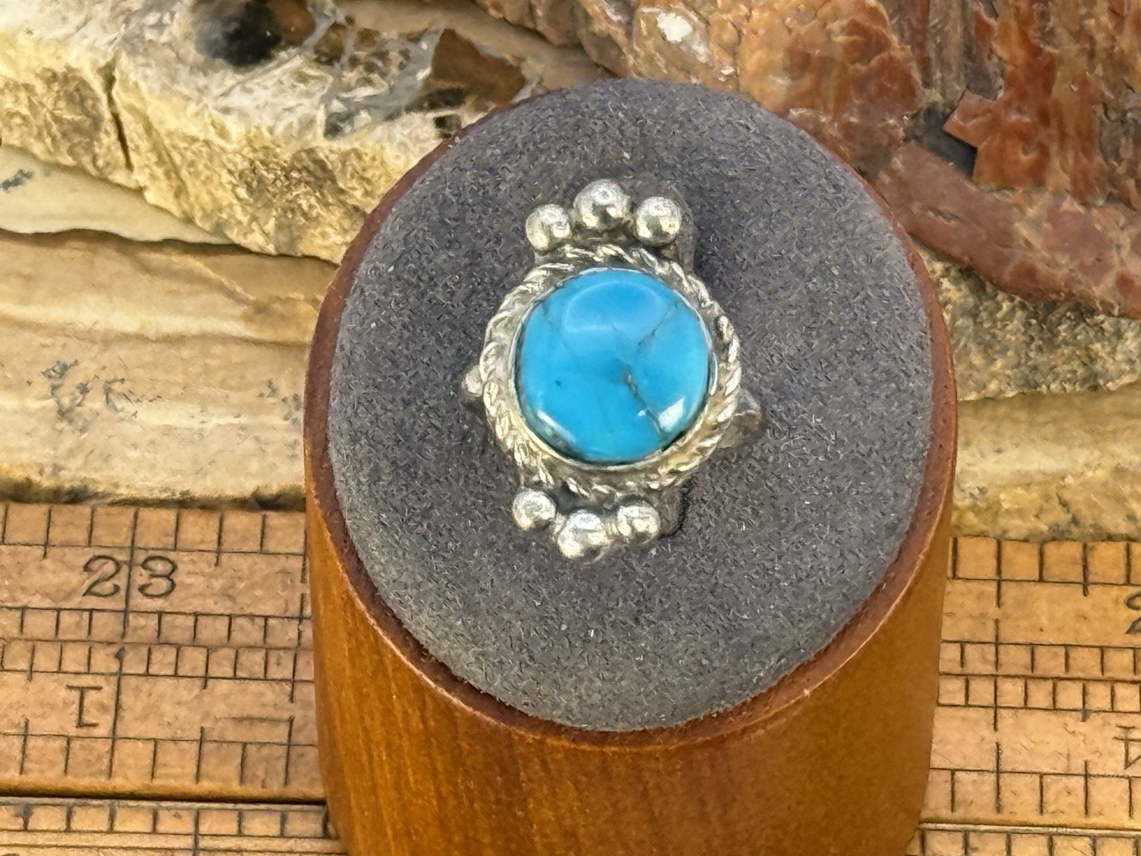 Vintage Native Navajo Sterling Silver Blue Turquoise Beaded Ring sz 8--1867.26