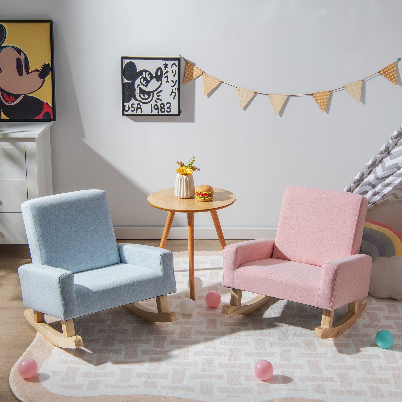 Kids Rocking Chair, Toddler Modern Linen Fabric Armchair for 3-5 Years Old