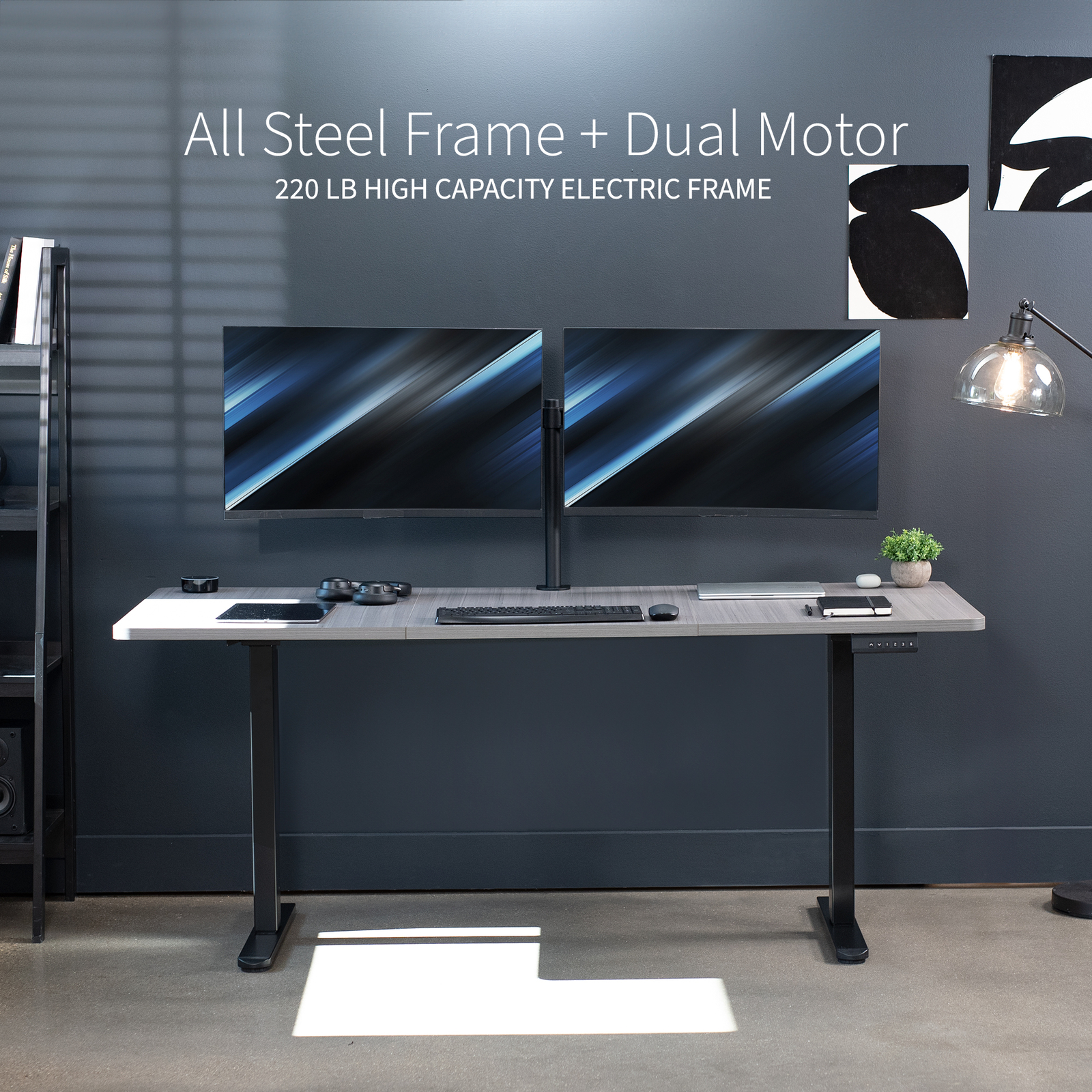 VIVO Electric Dual Motor 71” x 30” Standing Desk, Dark Gray Top, Black Frame