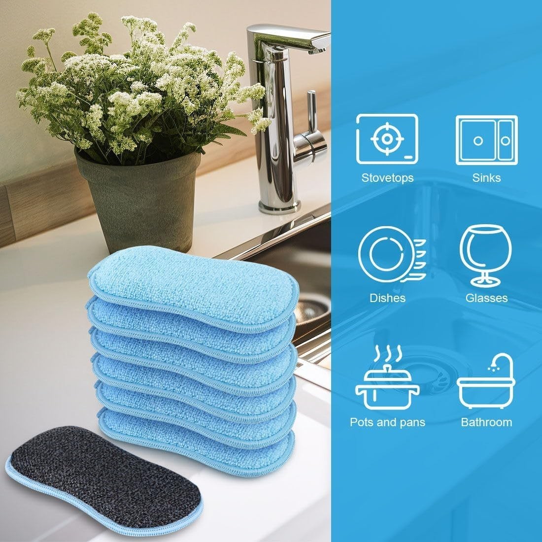5/12 Pack Multi-Purpose Scrub Sponges Kitchen Dish Sponge Non-Scratch Microfibe