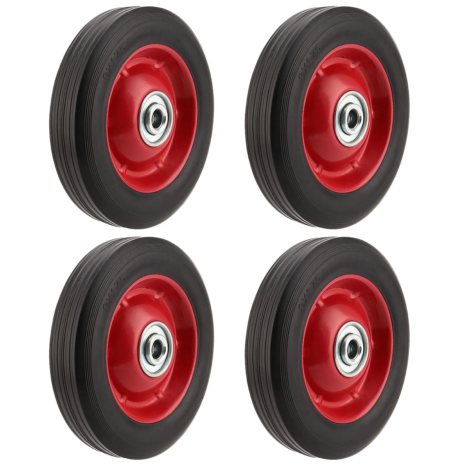 PINGEUI 4 PCS 8 Inch Solid Rubber Tire, Flat Free Solid Rubber Wheels, Hand T...