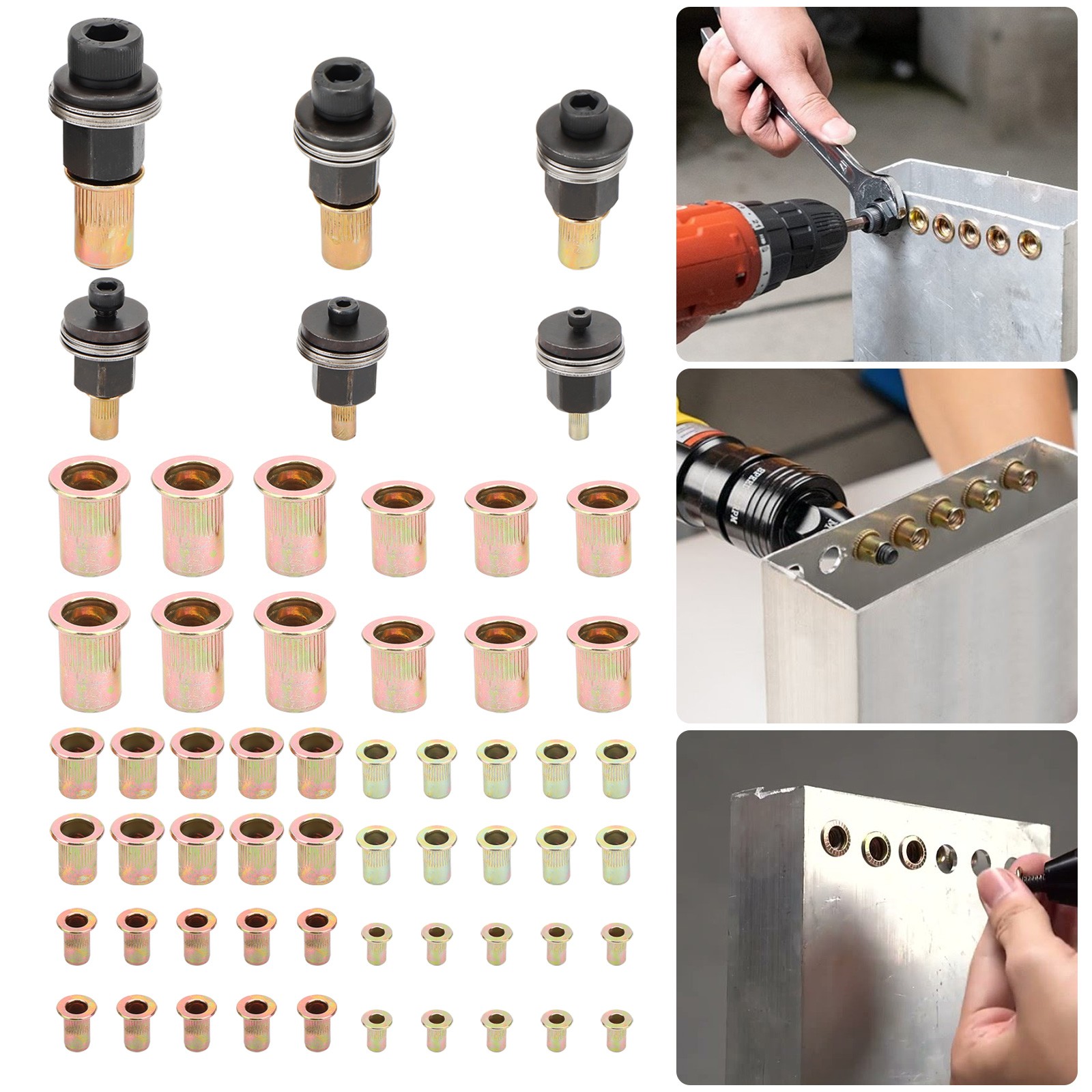 58 PCS Manual Rivet Nut Gun Kit For M3- M10 Threaded Insert Tool  Automotive DIY