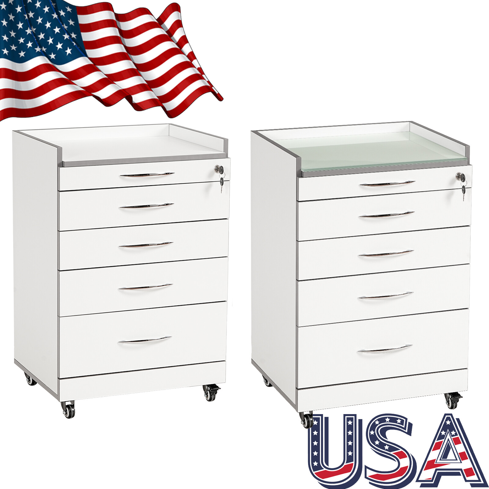 4Drawers Dental Medical Cart Acrylic Mobile Wooden Cabinet Rolling Cart