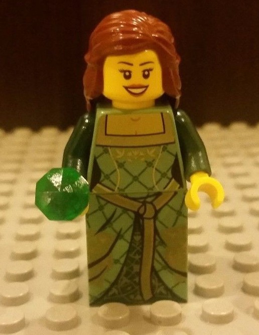 Lego NEW Castle Green FEMALE Princess MINIFIG- Girl Maiden Kingdoms w/ Gem 10223