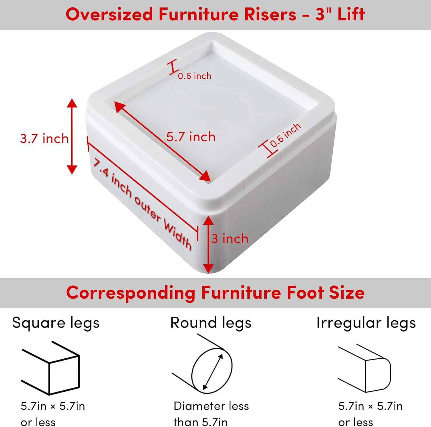 Oversized Bed Risers Heavy Duty Stackable 4 Pack, Furniture Risers for Sofas 3 I