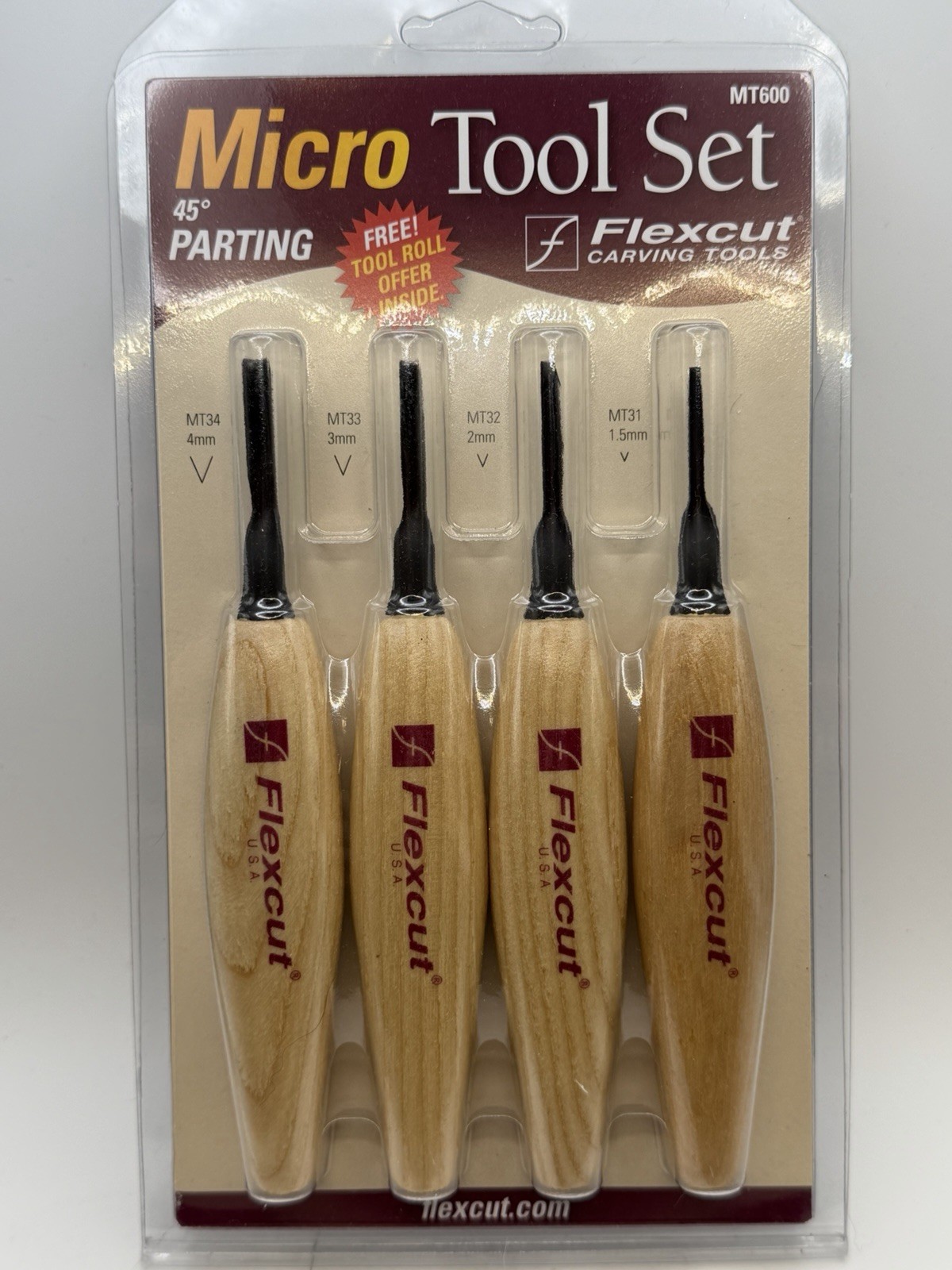 Flexcut 4 Piece Micro Tool Set 45 Degree Parting MT600 New Wood Working