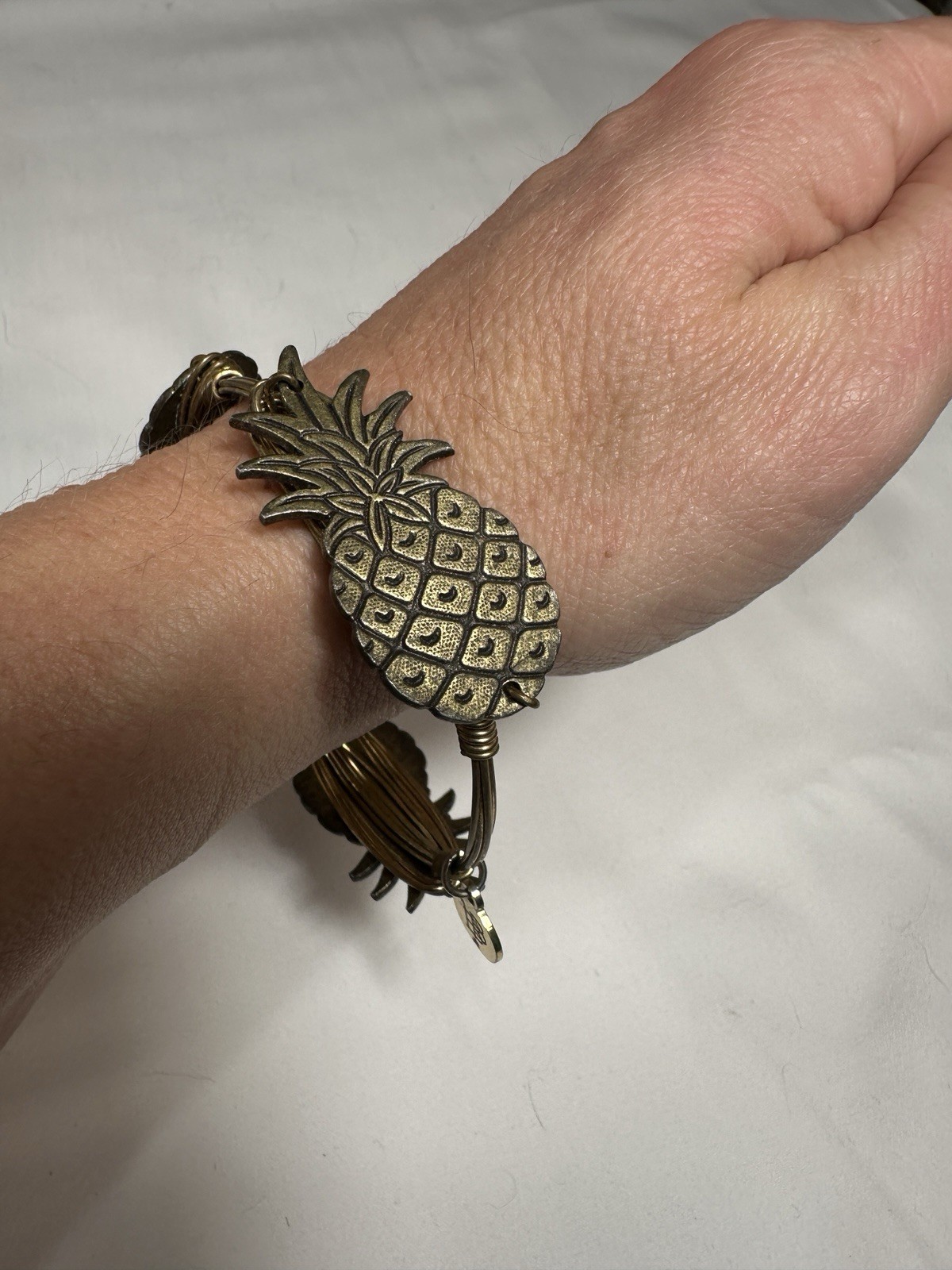 BOURBON AND BOWETIES 3 PEWTER  Pineapple WIRE BRACELET Stackable Tropical