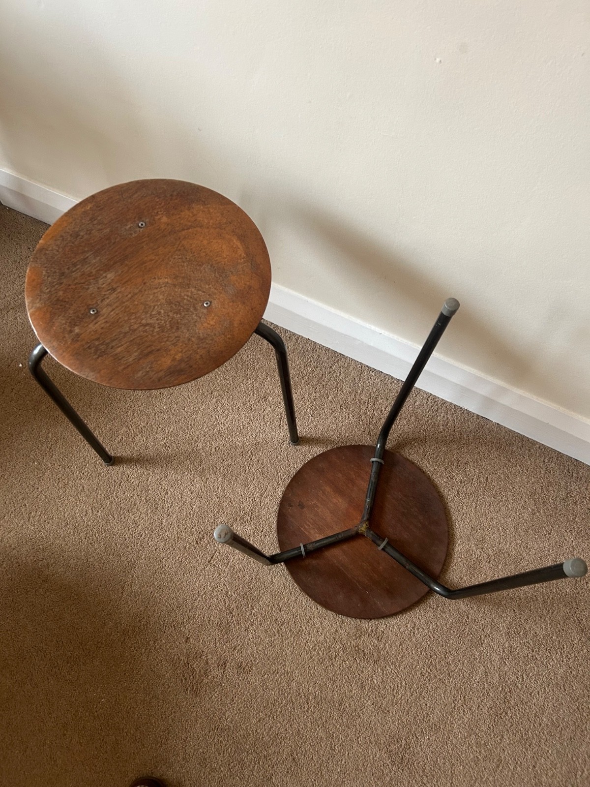 Pair of plywood dot stools stackable mcm retro vintage