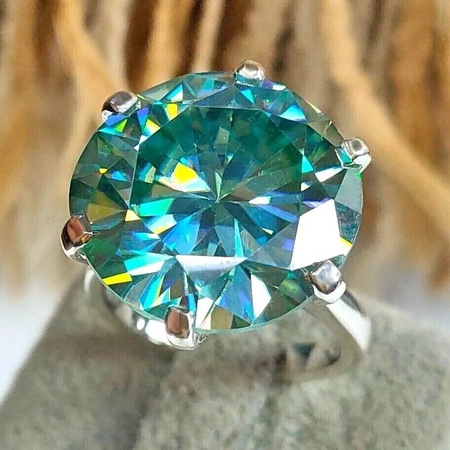 RARE 8.40 Ct Blue Treated Diamond Round Cut Solitaire Ring 925 Silver Ring