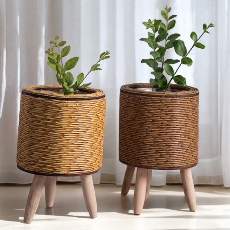 Plant Basket with Stand Flower Pot Display Rattan Flowerpot Basket Planter Home