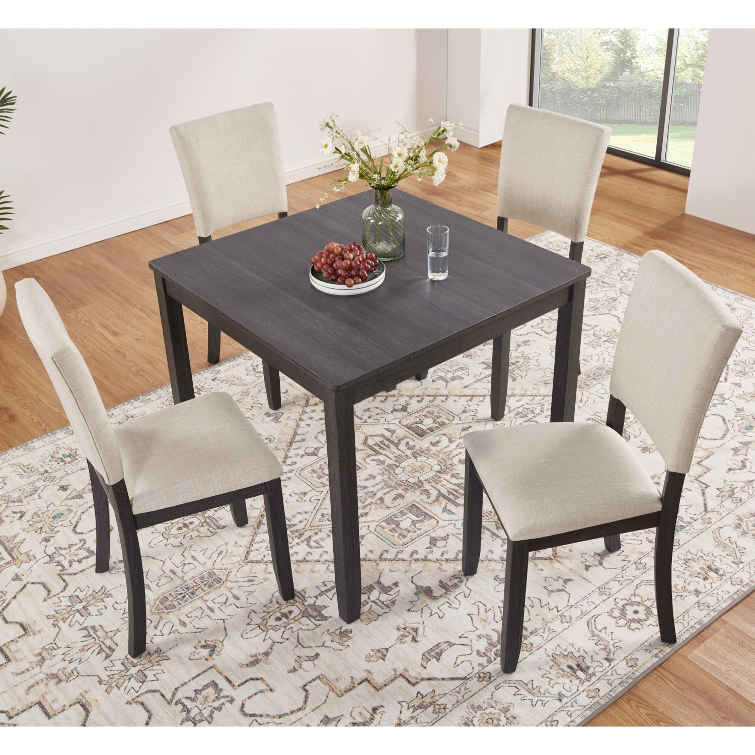 Modern 5 Piece Dining Table Set Wood Square Dining Table & 4 Upholstered Chairs