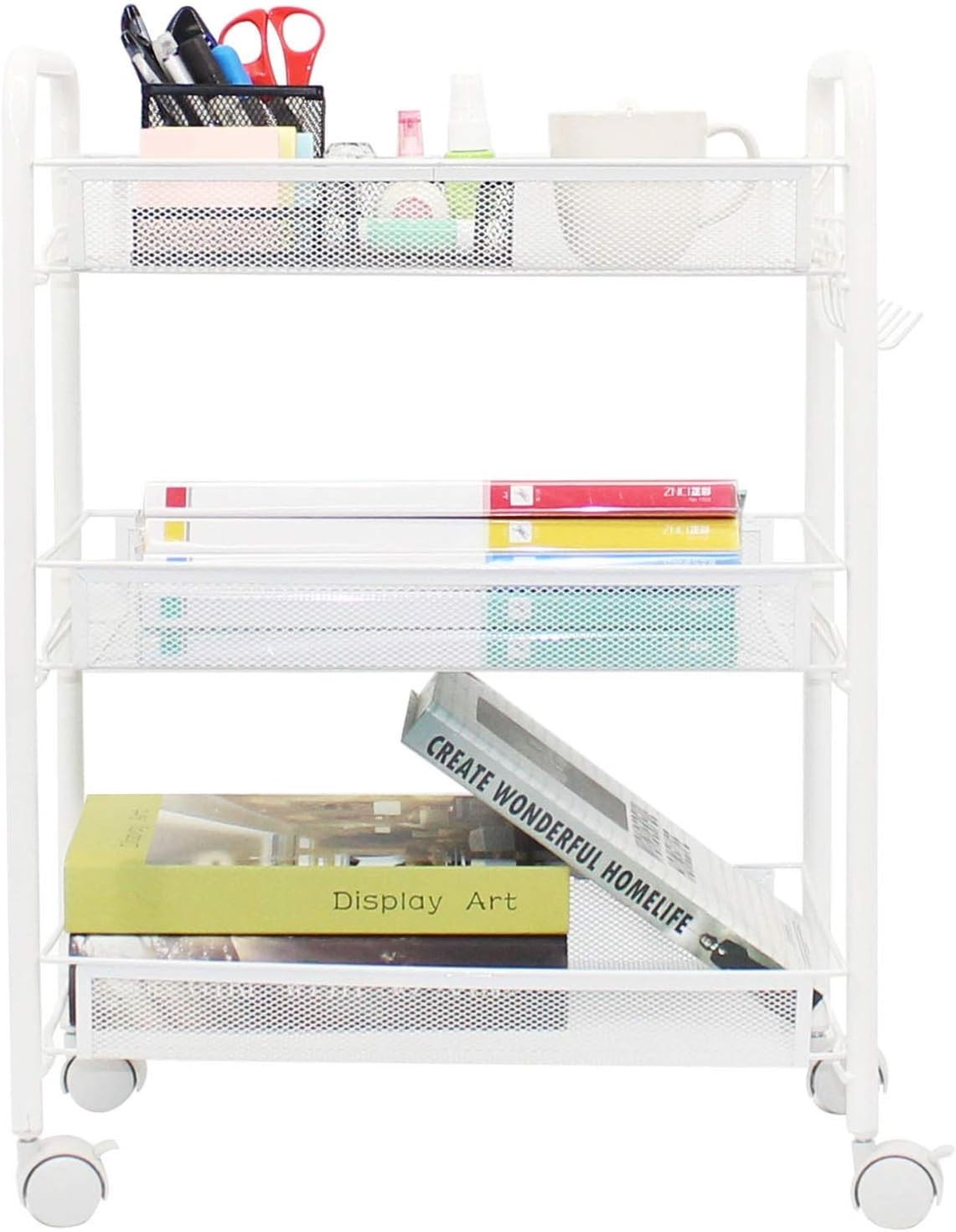 Contemporary Multi-Functional Rolling Cart with 4 Hooks - Modern Home Essentials