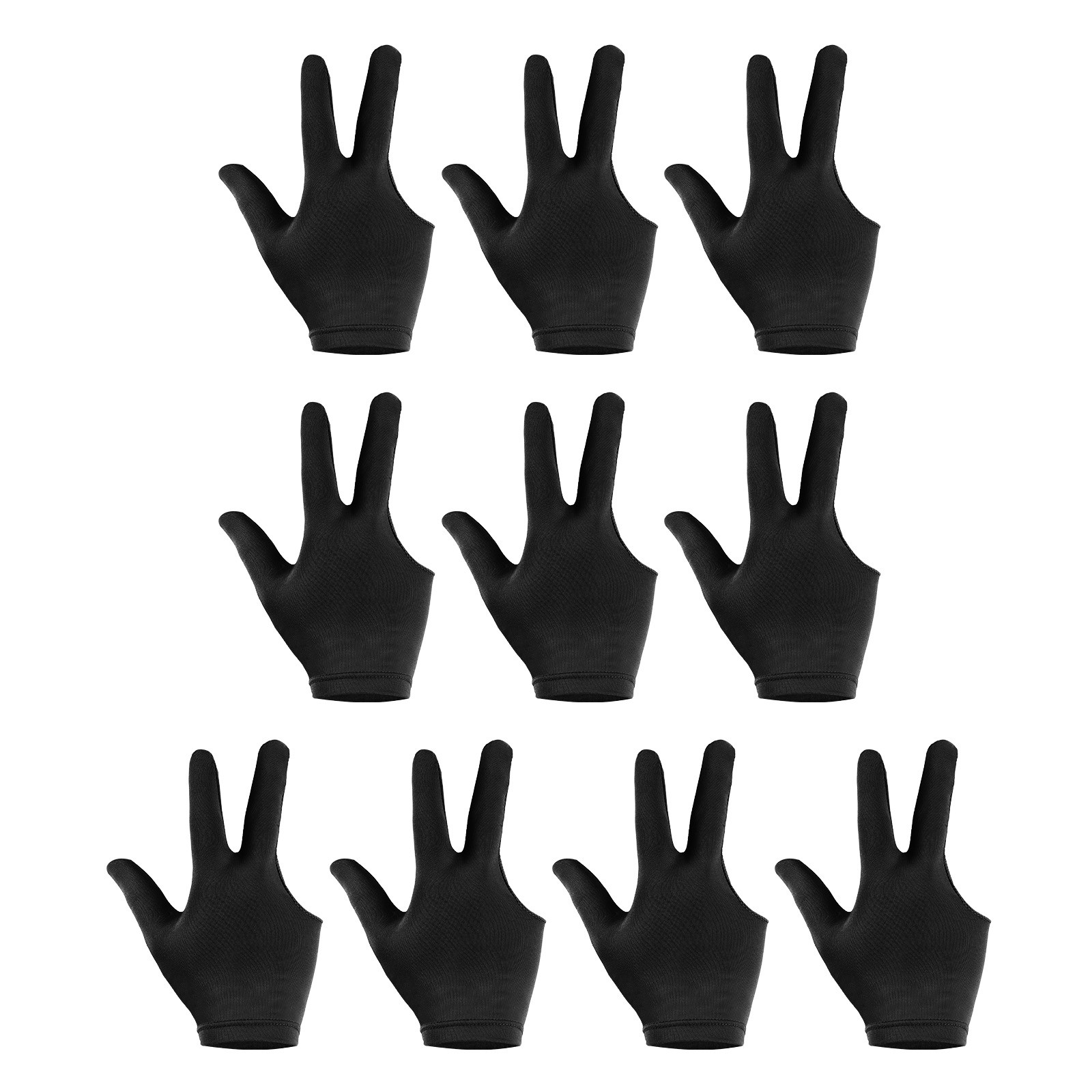 10Pcs 3 Fingers Pool Gloves Billiard Gloves Left & Right Hand Show Gloves Black